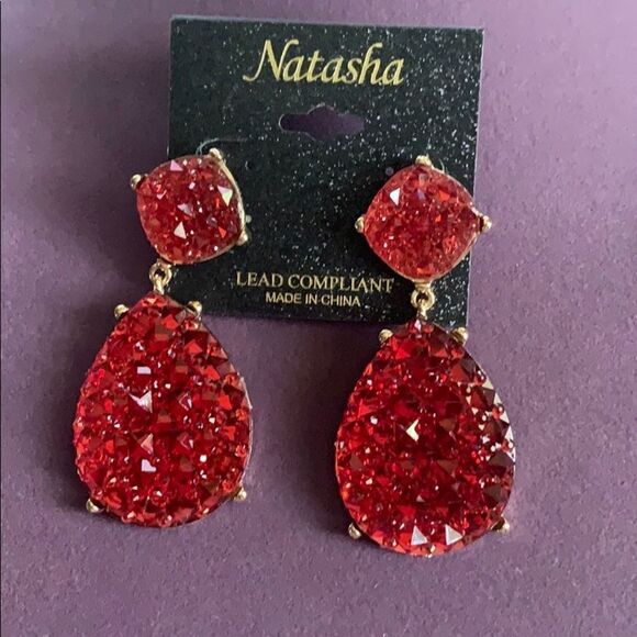 Beautiful red  rhinestone earrings - Picture 1 of 3
